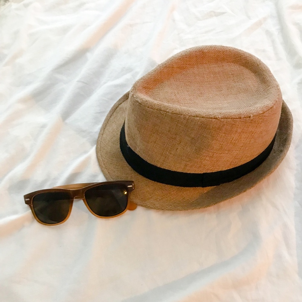 F21 Straw Fedora with Black Ribbon